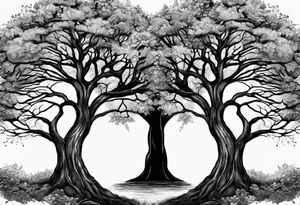 Two seperate trees twisting their trunks together tattoo idea