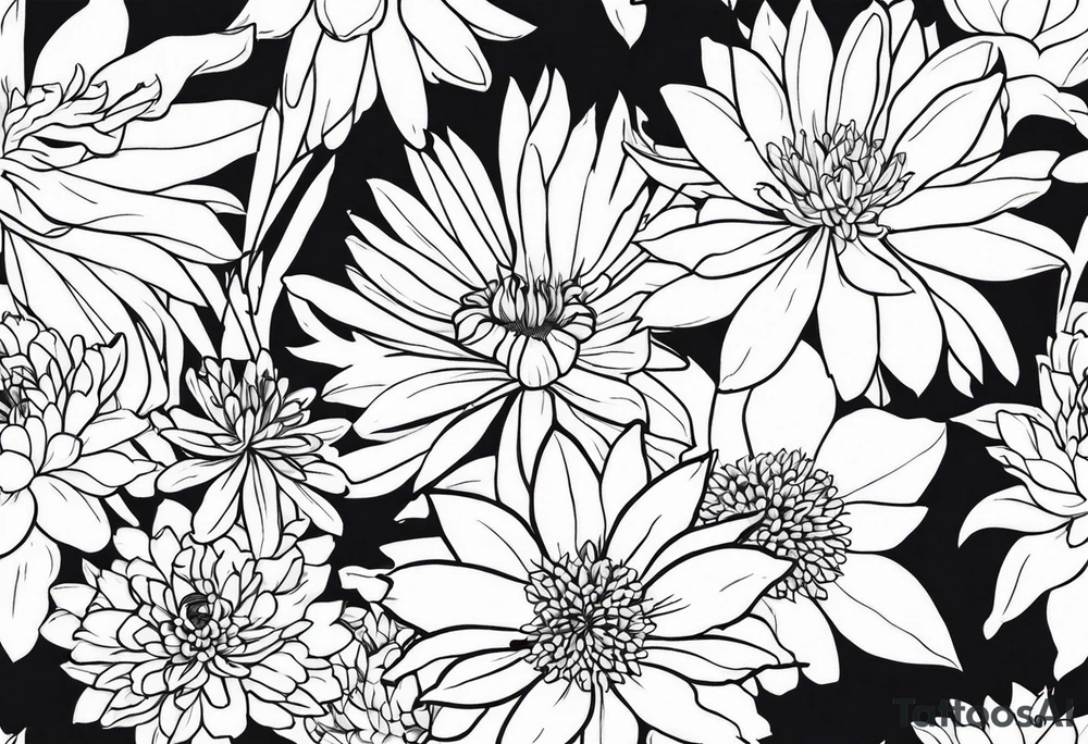 Asters, roses, Lillies, chrysanthemums tattoo idea