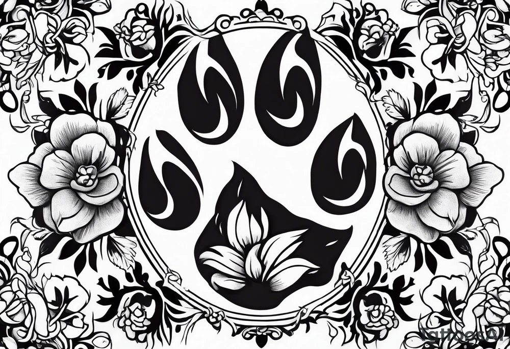 Paw print made with flowers tattoo idea