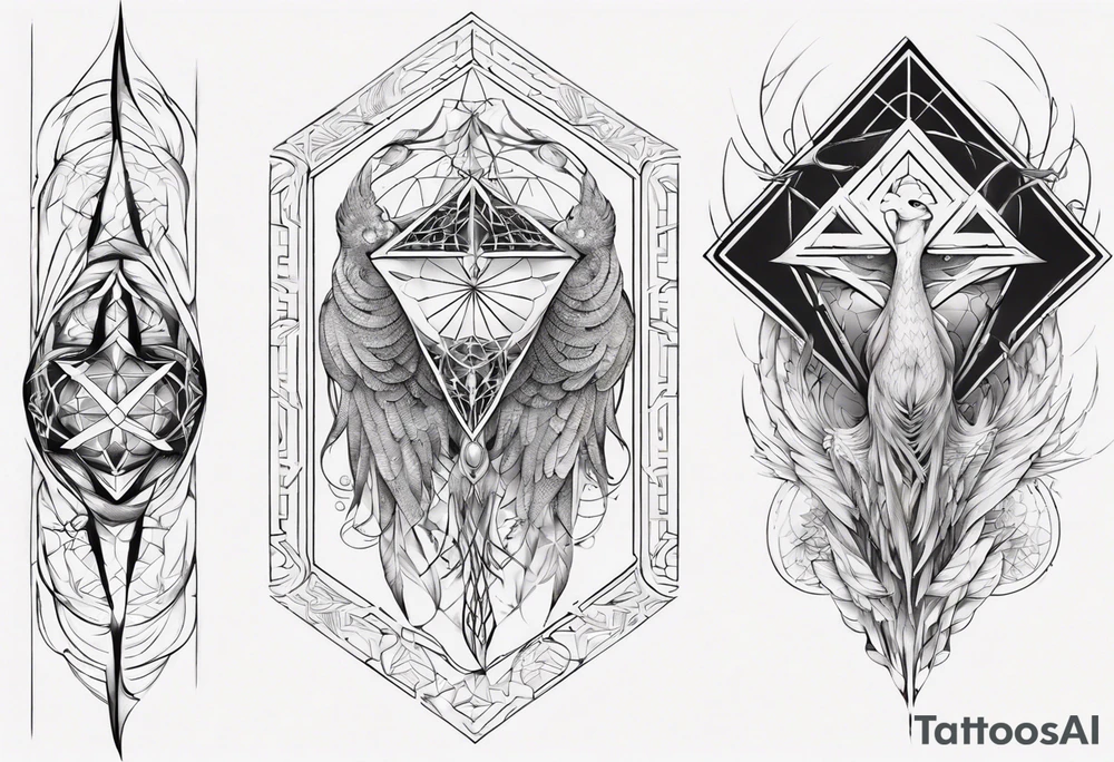 Sleeve for woman's arm sacred geometry Metatron's cube with phoenix tattoo idea