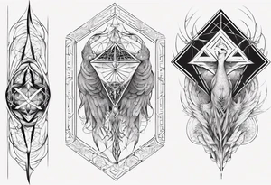 Sleeve for woman's arm sacred geometry Metatron's cube with phoenix tattoo idea