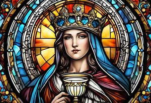 holy saint woman with halo stained glass holding a chalice with artillery tattoo idea
