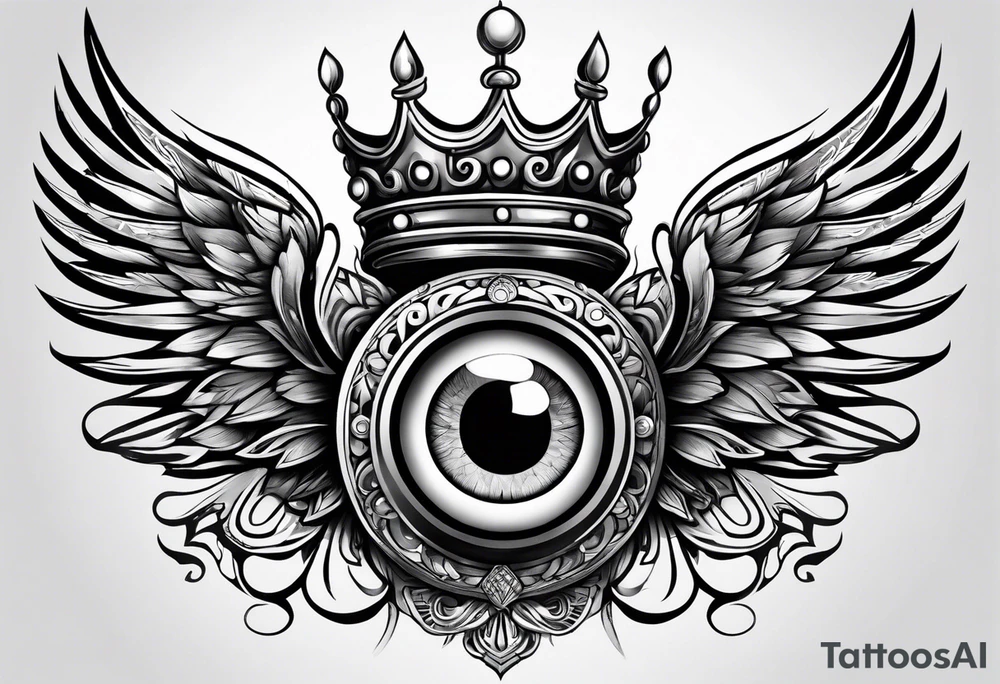 big eye with wings and crown tattoo idea