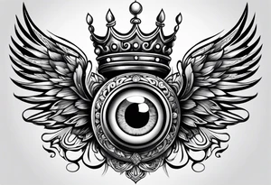 big eye with wings and crown tattoo idea