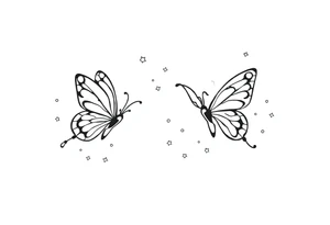 Simple outline of flying butterflies with lots of sparkles and bubbles tattoo idea