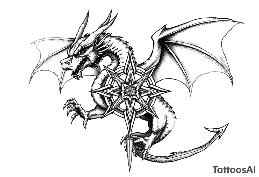 Masculine beautiful realistic dragon holding celtic star tattoo idea
