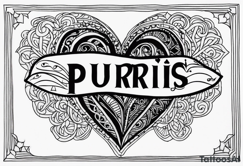 a heart with the word "Purris" above it, and "i love you" under it tattoo idea