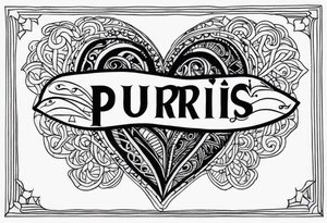a heart with the word "Purris" above it, and "i love you" under it tattoo idea