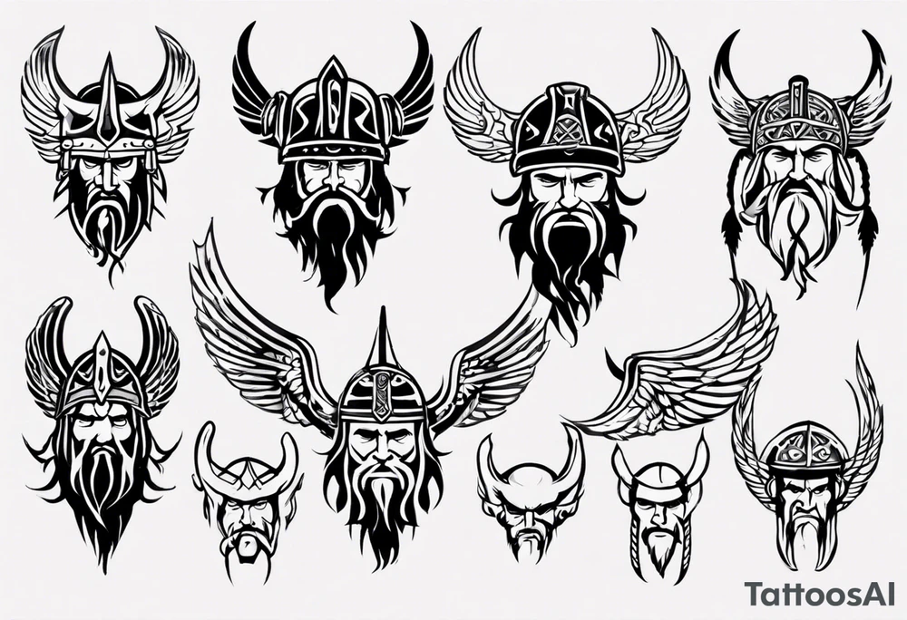 Viking face with wings tattoo idea