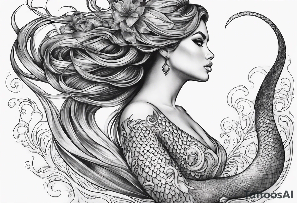 flowing serpent tail mermaid tattoo idea