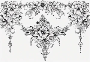Black and white floral and ornamental style tattoo which will wrap around ankle horizontally tattoo idea