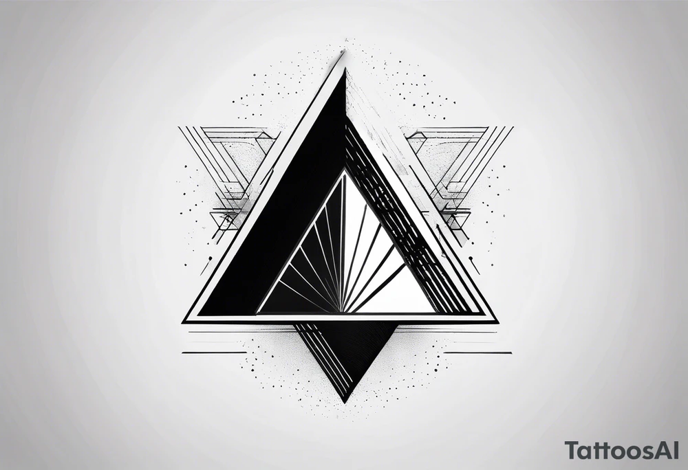 Un triangulo con una persona al medio, estilo de dibujo con lineas en blanco y negro mas simple solo lineas y una persona al centro, no mas de 6 lineas tattoo idea