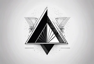 Un triangulo con una persona al medio, estilo de dibujo con lineas en blanco y negro mas simple solo lineas y una persona al centro, no mas de 6 lineas tattoo idea