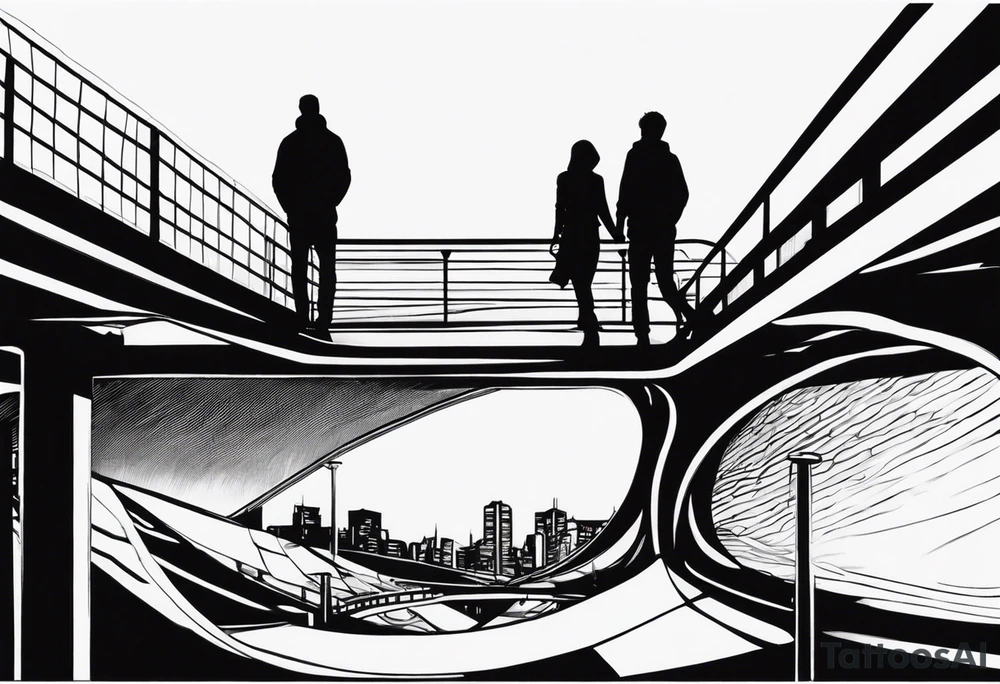 two silhouettes on top of an overpass tattoo idea