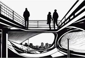 two silhouettes on top of an overpass tattoo idea