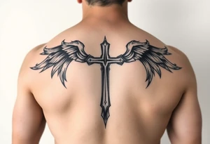 A Christian gangster inspired back tattoo with a cross in the middle tattoo idea