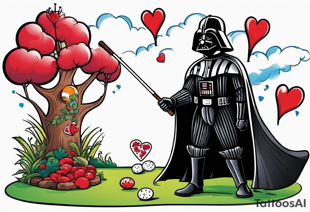 Darth Vader playing croquet with the queen of hearts and bob ross tattoo idea