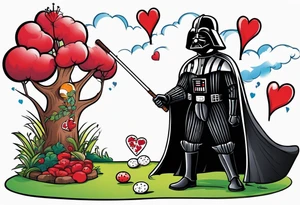 Darth Vader playing croquet with the queen of hearts and bob ross tattoo idea