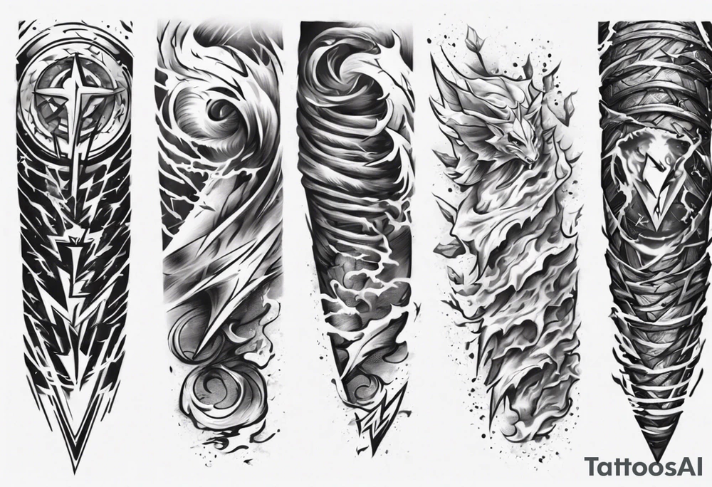forearm sleeve thunder pattern tattoo idea