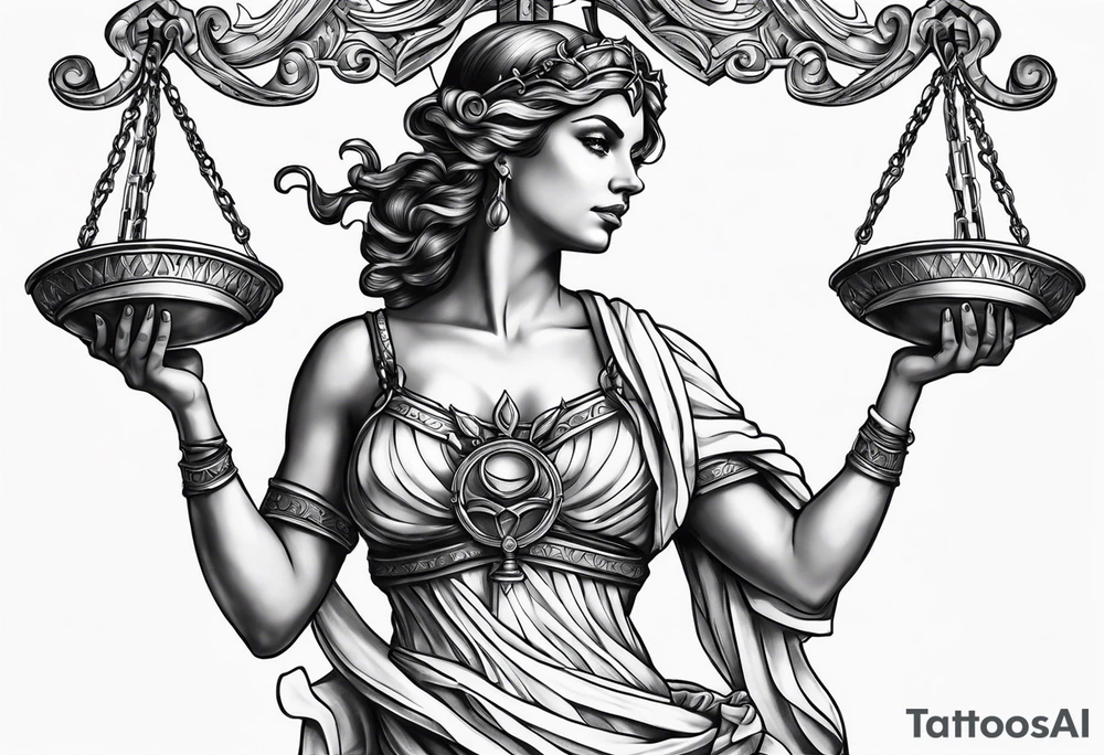 Themis holding the scales of justice tattoo idea