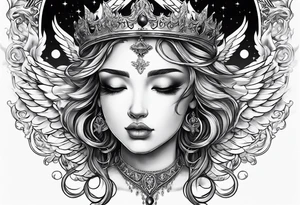 Neck tattoo angelic with a hint of space and god and clouds and crown tattoo idea