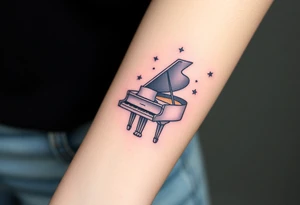 grand piano under the stars swirl treble tattoo idea