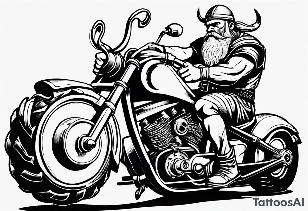 A viking drinking a beer on a motorcycle tattoo idea