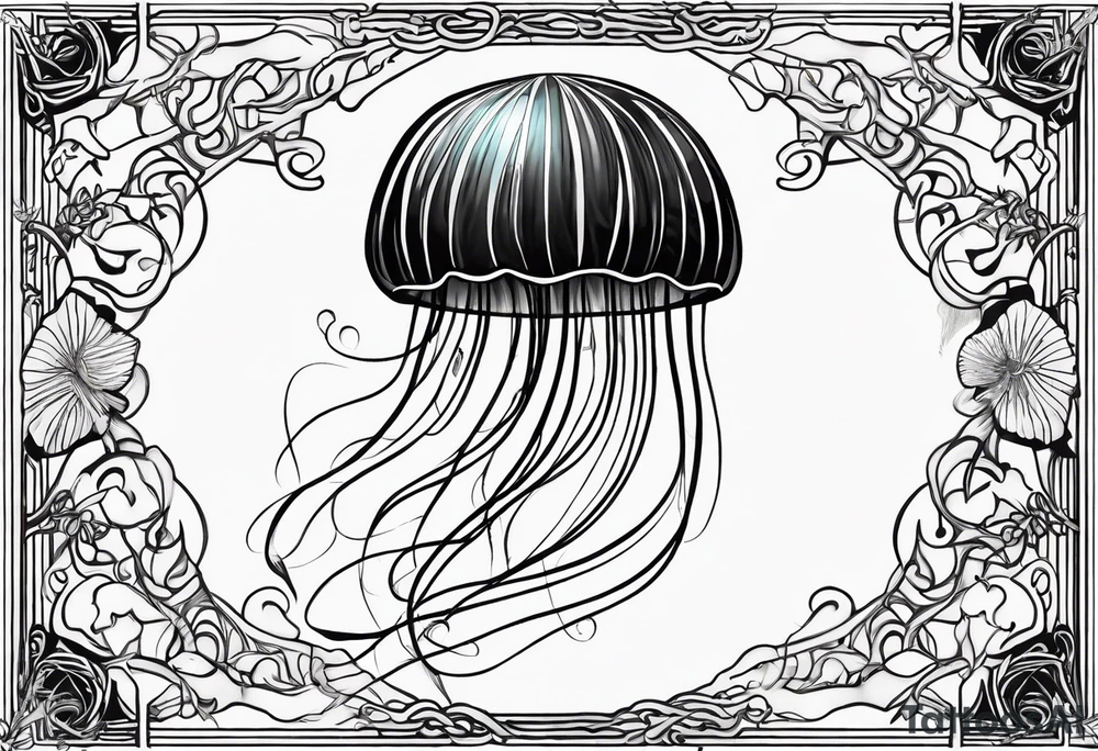 a jellyfish, with the word "Wisp" in cursive writing tattoo idea