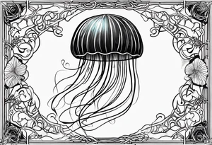 a jellyfish, with the word "Wisp" in cursive writing tattoo idea