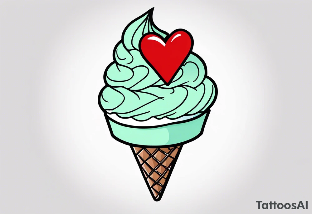 mint chocolate chip ice cream cone with small red heart on it somewhere. tattoo idea