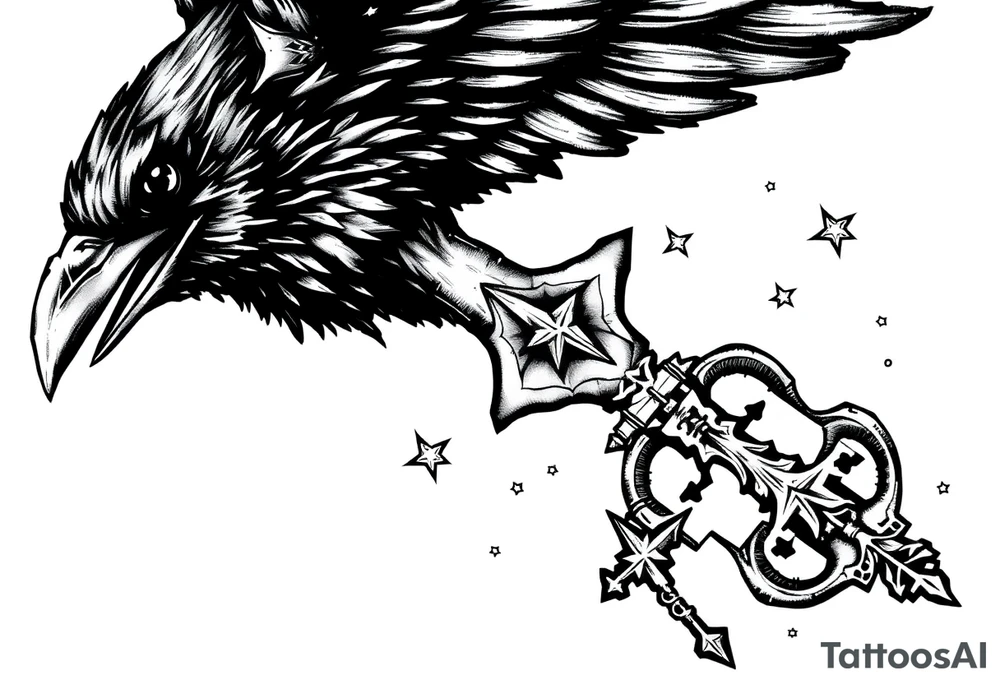 a raven,key,stars. tattoo idea
