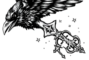 a raven,key,stars. tattoo idea