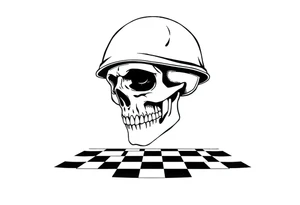 soldier skull with checkered floor tattoo idea