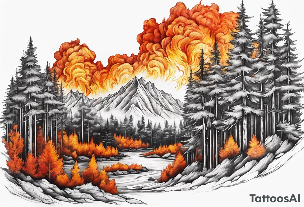 Forest in fire tattoo idea