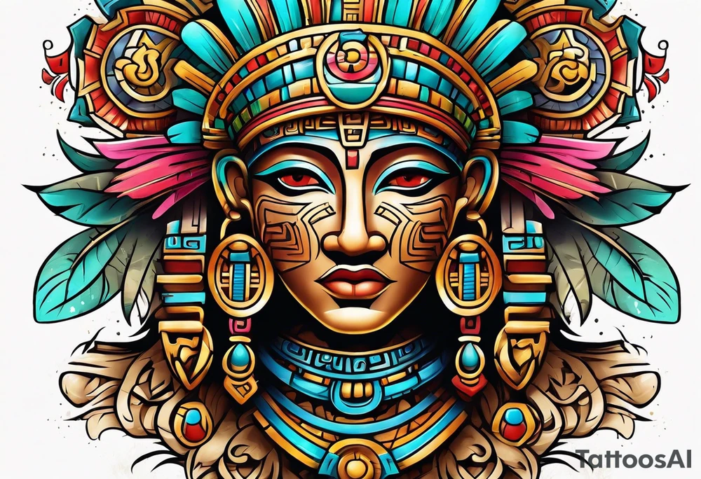 Colorful Mayan hieroglyph tattoo idea