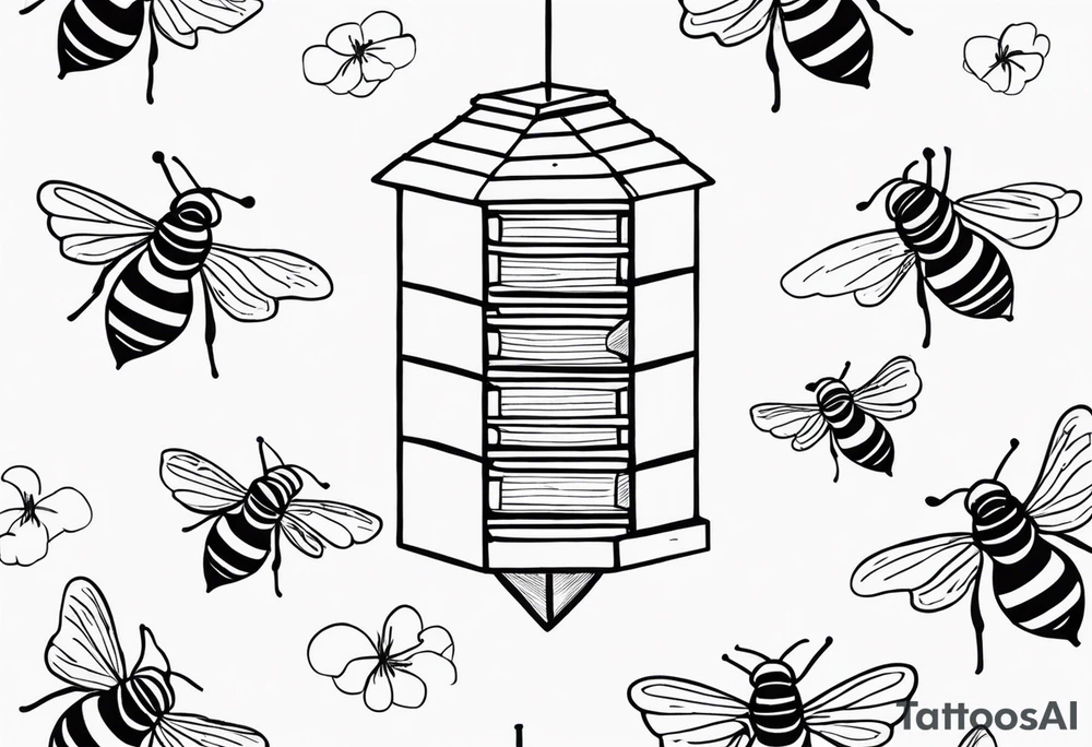 a bee hive on a stick with bees around tattoo idea