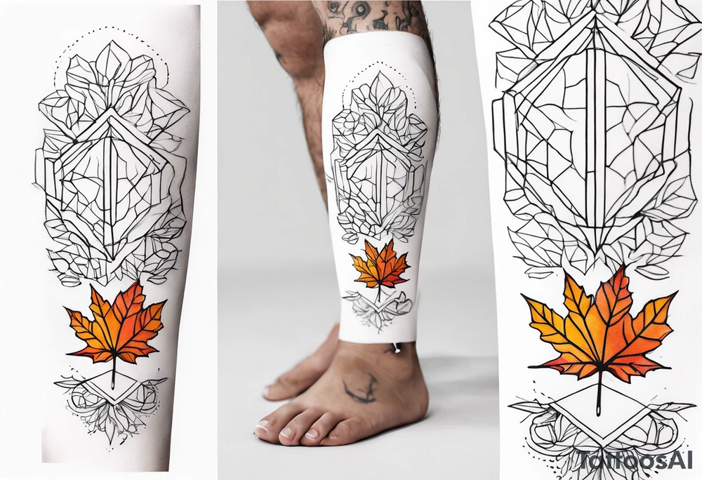 knee tattoo in fall color masculine tattoo idea