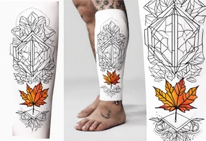 knee tattoo in fall color masculine tattoo idea