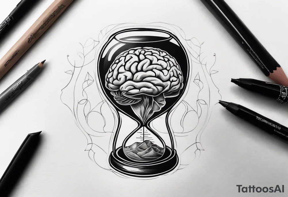 Human anatomical brain inside hourglass tattoo idea