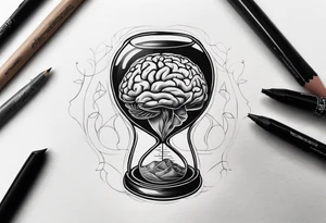 Human anatomical brain inside hourglass tattoo idea
