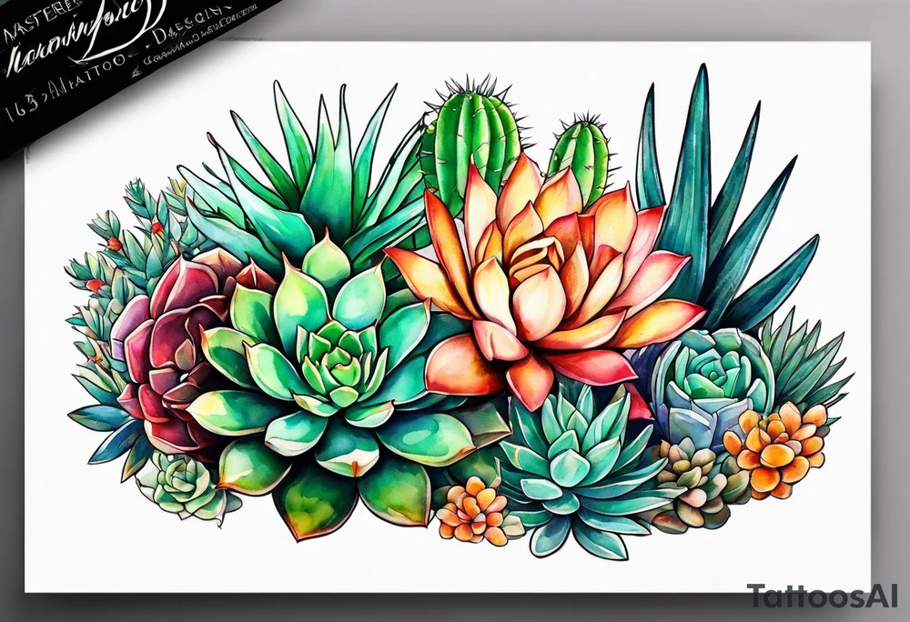 Mexican Desert flora succulents and cactus tattoo idea