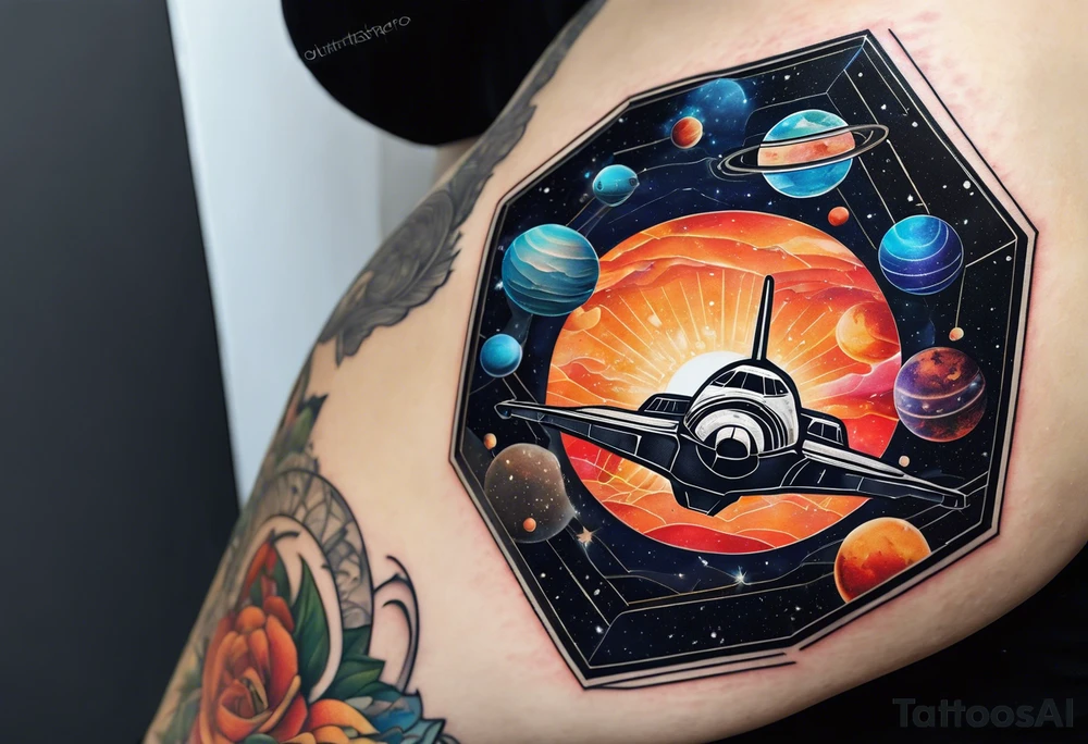 hexagon pattern solar system with a space shuttle tattoo idea