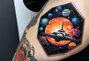 hexagon pattern solar system with a space shuttle tattoo idea