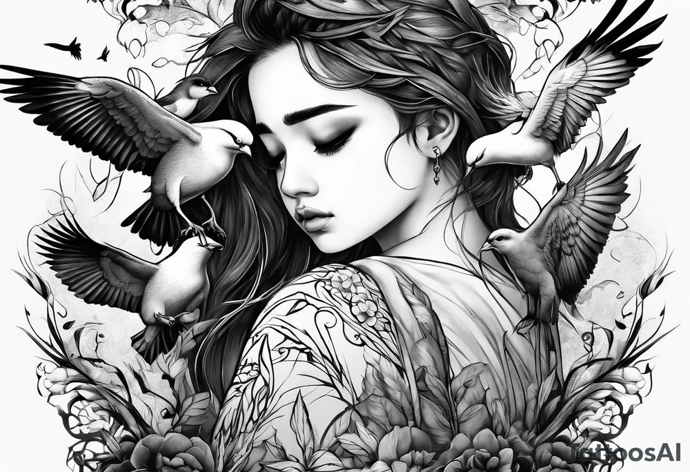 boy crying, being attached by birds tattoo idea boy crying, being attached by birds tattoo idea