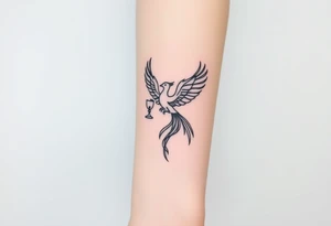 Phoenix bird with flames holding two goblets (like the two of cups from tarot cards) on my forearm tattoo idea