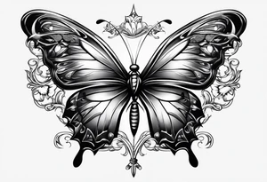 Butterfly with sword in the middle tattoo idea