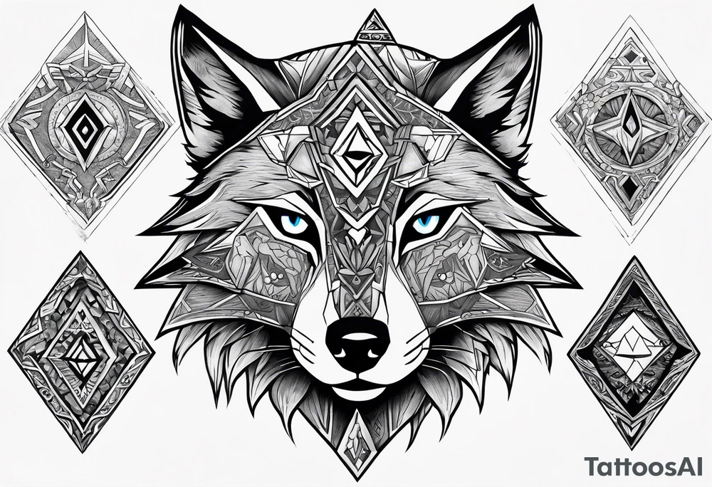 Legend of zelda link wolf in profile, in the center of his forhead is a diamond shape with a dot in the middle tattoo idea