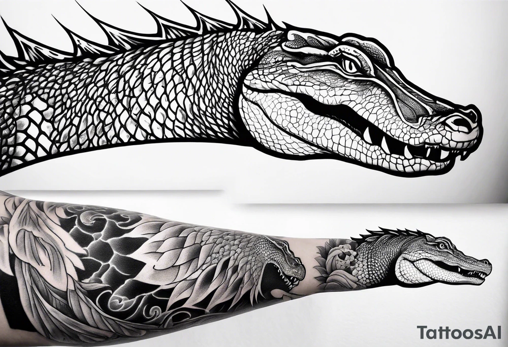 Arm sleeve with alligators and  pythons lightning tattoo idea