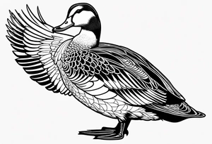 Dabbling Duck wearing a small jacket that says "XRP" on it tattoo idea