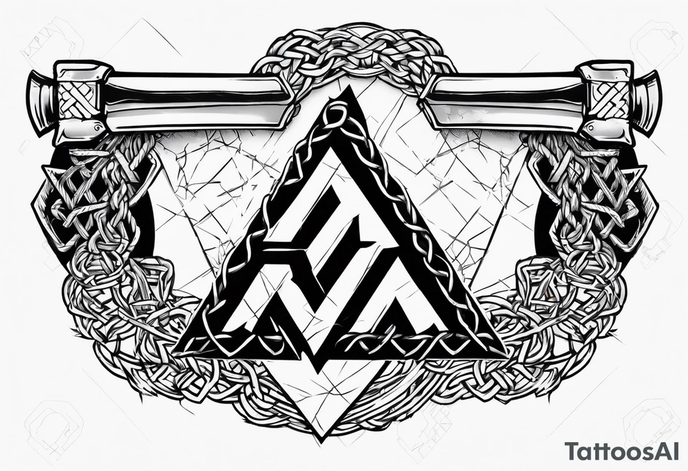 Valhalla sword shield axe barbed wire chains valknut tattoo idea